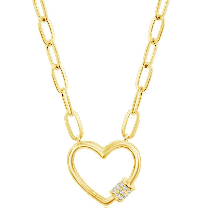 Colorful Crystal Necklaces-Classic Women's Necklace - GP Sterling Micro Pave CZ Heart Carabiner | M-6778-GP