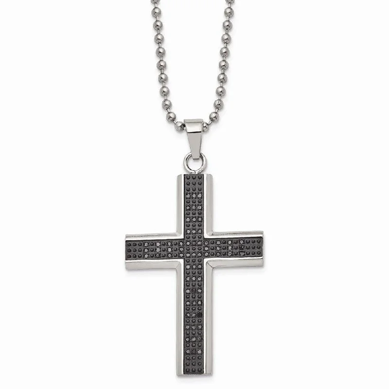 Beautiful Sapphire Necklaces-Stainless Steel Polished Black Rhodium Black Diamond Cross Necklace