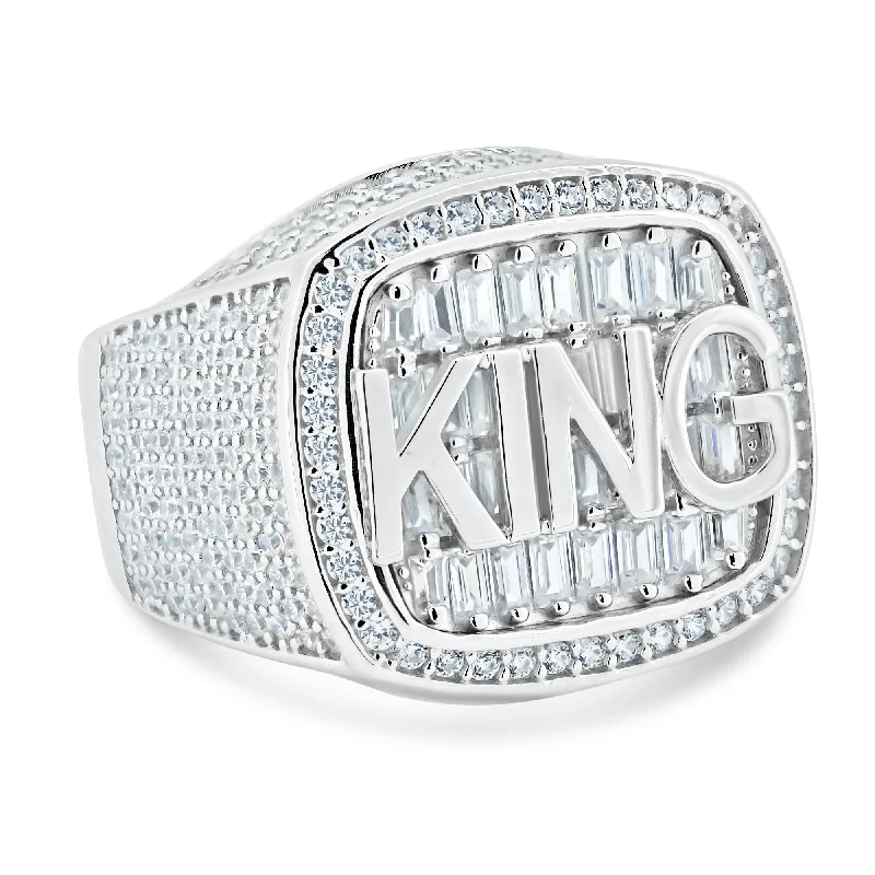 Luxury Silver Rings-Rhodium Plated 925 Sterling Silver CZ Encrusted King Ring - GMR00355