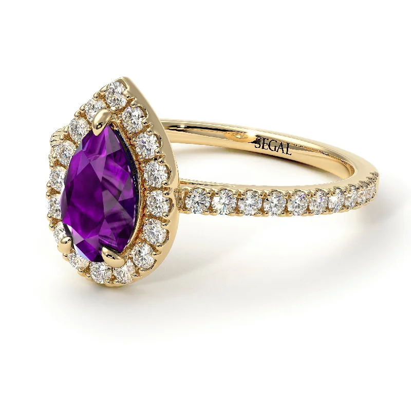 Beautiful Custom Rings-Pear Shaped Halo Amethyst Ring - Janet No. 301