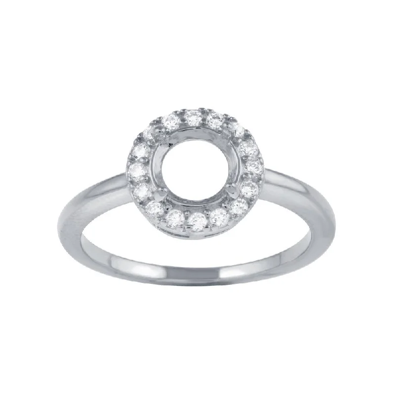 Elegant Diamond Wedding Bands-Rhodium Plated 925 Sterling Silver Clear CZ Round Mounting Ring - BGR01333