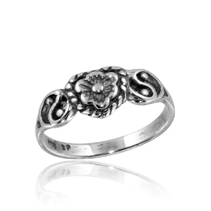 Large Wedding Rings-High Polished 925 Sterling Silver Mini Flower Ring - CR00816