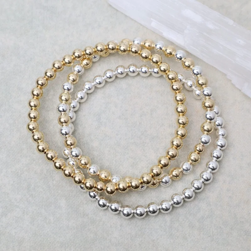 Simple Tennis Bracelets-5mm Classic Ball Bracelet in Silver, Gold, or Two Tone