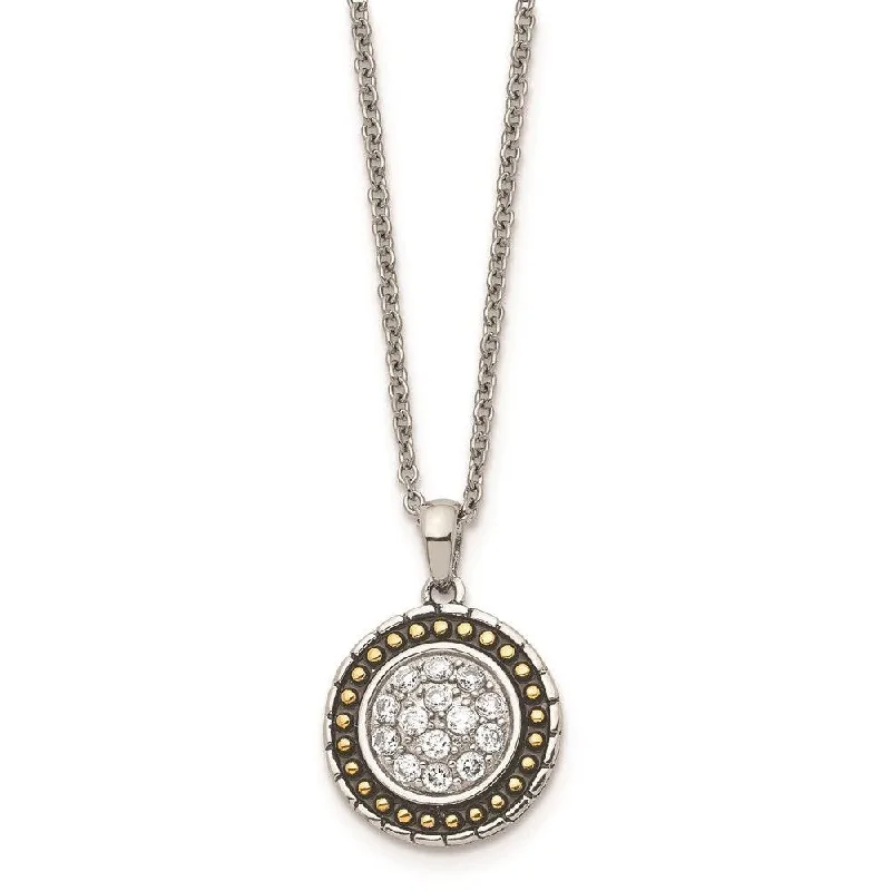 Elegant Pendant Necklaces for Women-Stainless Steel CZ with Yellow IP-plated Antiqued Circle Necklace