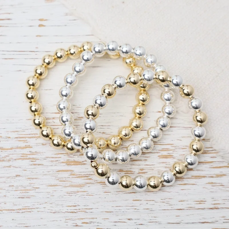 Elegant Silver Chain Bracelets-8mm Classic Ball Bracelet in Silver, Gold, or Two Tone