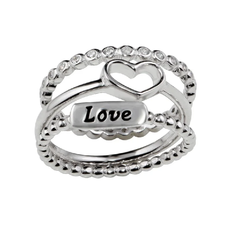 Personalized Name Rings-Rhodium Plated 925 Sterling Silver Stackable Love Rings - STR01060