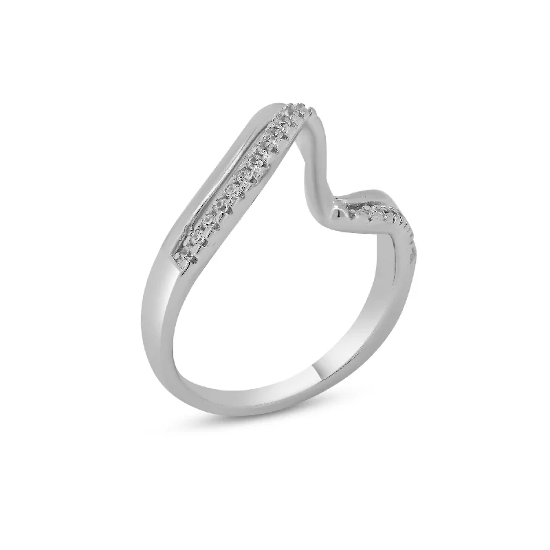 Fine Wedding Bands-Rhodium Plated 925 Sterling Silver Double Wave CZ Ring - BGR01174