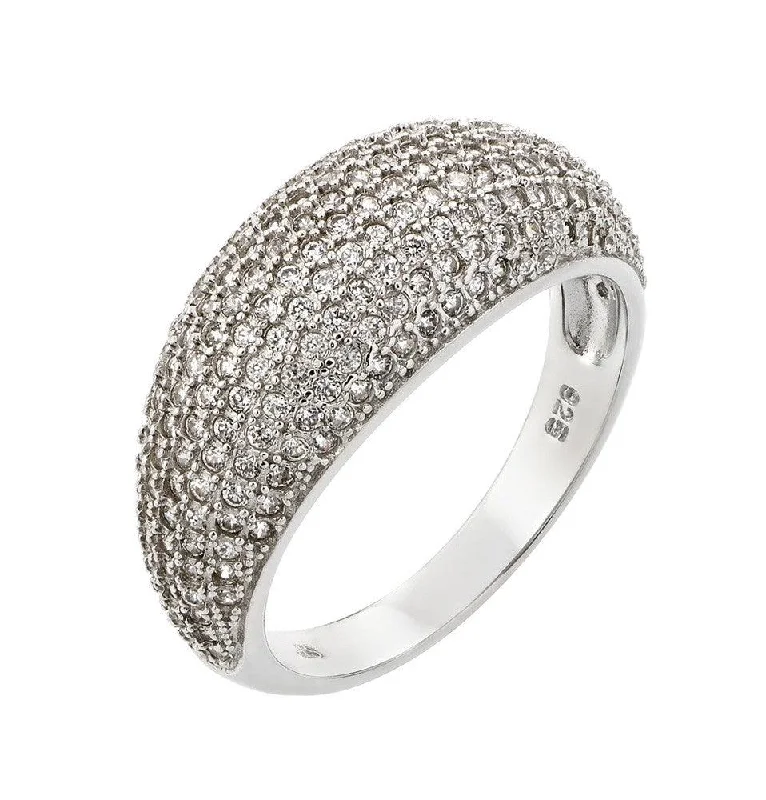 Wedding Ring Bands for Women-Silver 925 Rhodium Plated Pave Clear CZ Dome Ring - STR00923