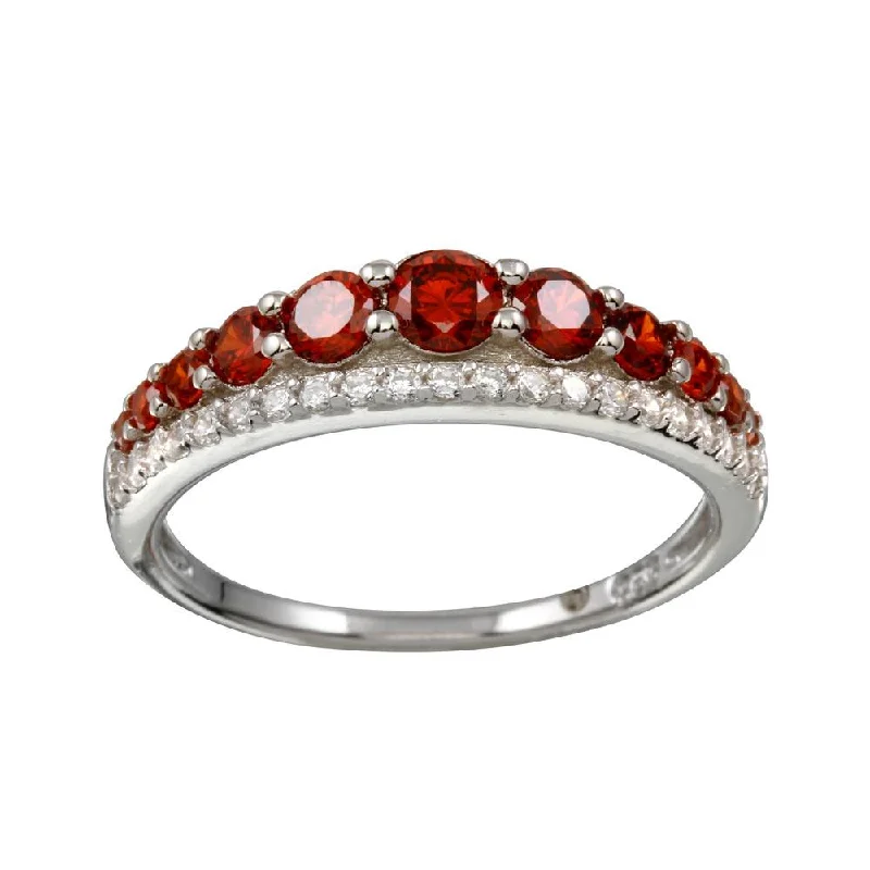 Solitaire Diamond Rings-Rhodium Plated 925 Sterling Silver Red and Clear CZ Stones Ring - BGR01175RED