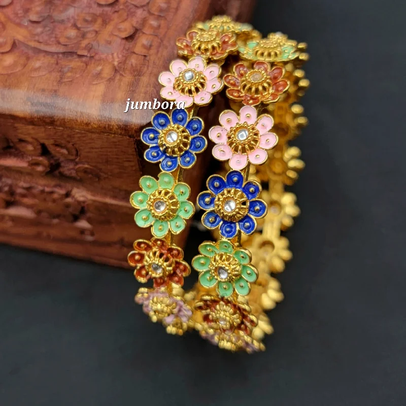 Custom Wedding Bangle Sets-Multicolor Floral Meenakari Handpainted Bangle