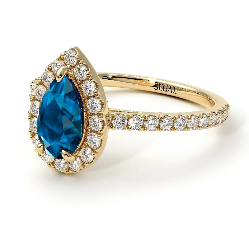 Beautiful Solitaire Rings-Pear Shaped Halo Blue Topaz Ring - Janet No. 501