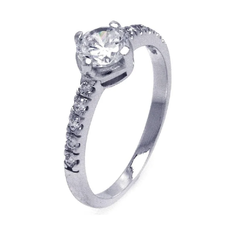 Customizable Diamond Rings-Silver 925 Rhodium Plated CZ Engagement Ring - STR00789