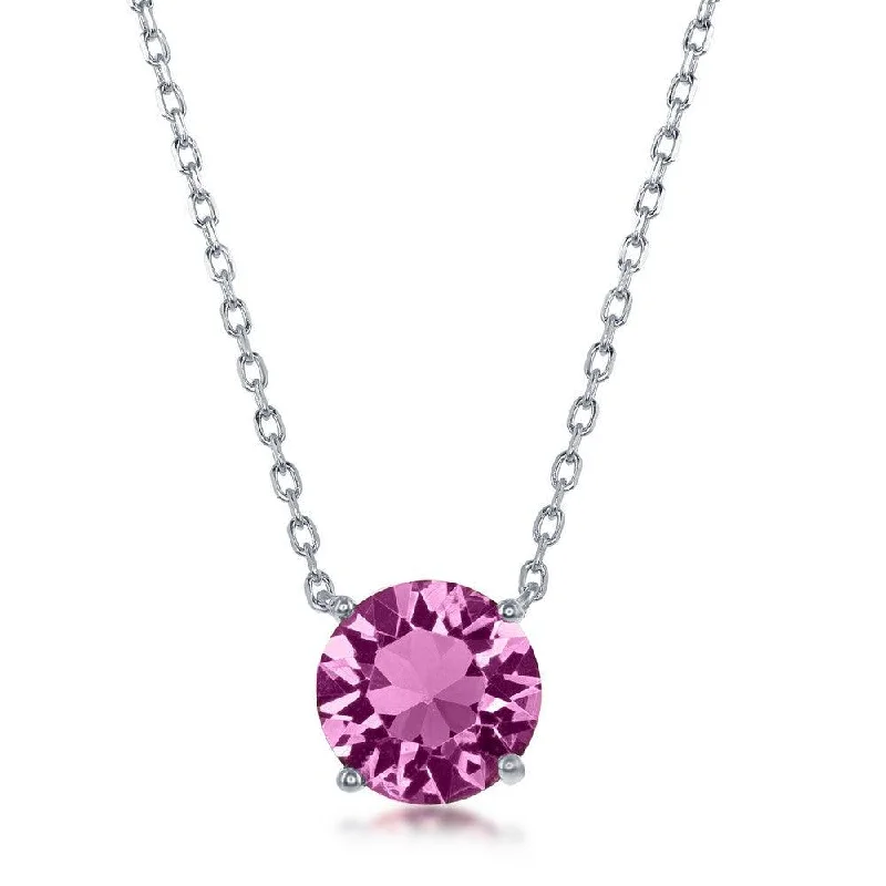 Luxurious Silver Necklaces-Sterling Silver 8mm Rose "October" Swarovski Element Necklace