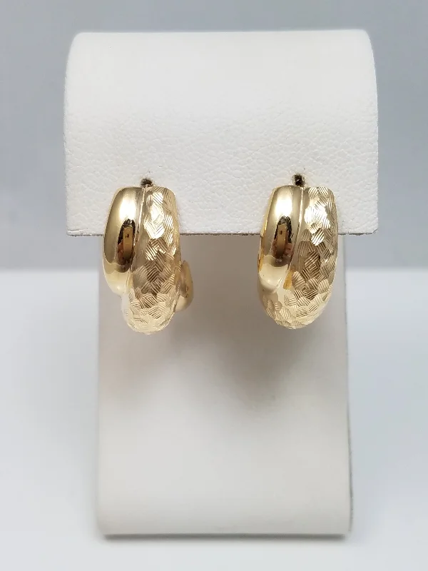 Custom Gemstone Earrings-Fancy 14k Yellow Gold Florentine Design Hoop Earrings