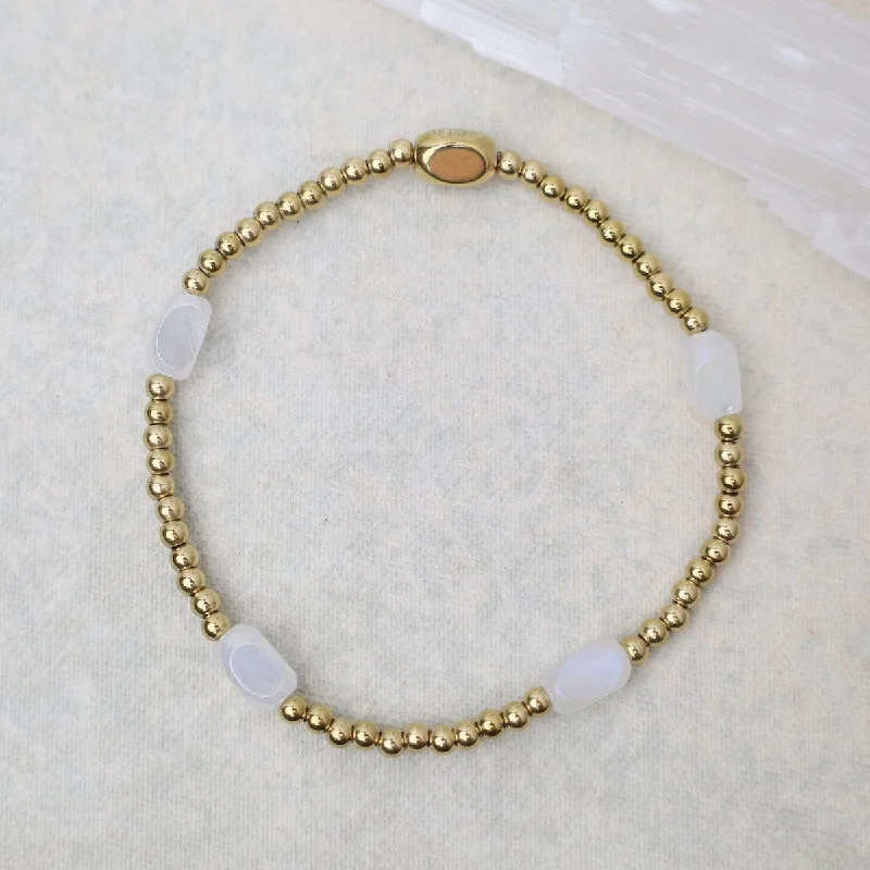 Adjustable Chain Bracelets-Here & There Pop Of Color Bracelet  in White Cap & Gold