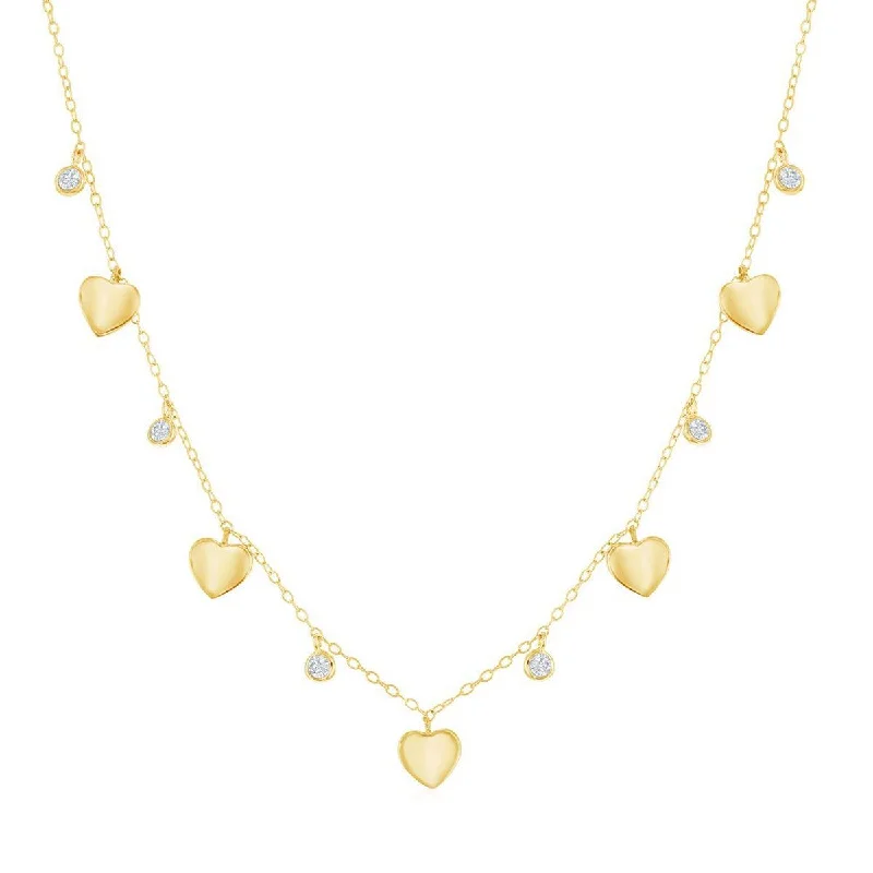 Unique Pendant Necklaces-Classic Women's Necklace - Alternating Gold Plated Heart and Bezel-Set CZ | M-6803-GP