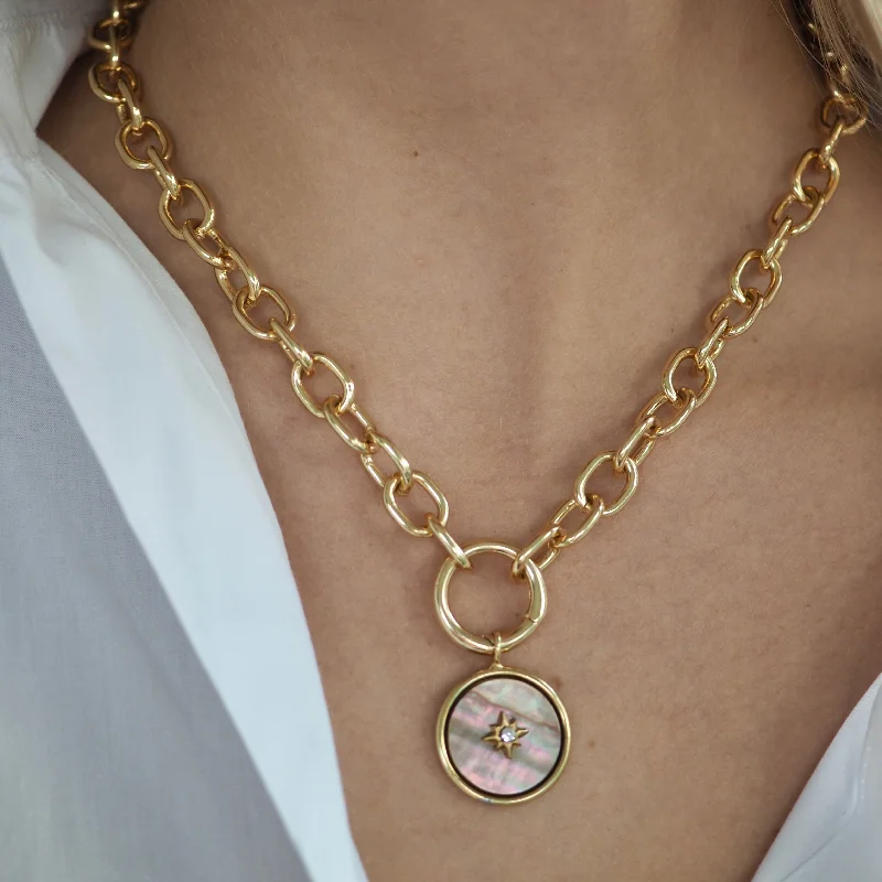 Layered Chain Necklaces-CARTER MOTHER OF PEARL BURST DISC NECKLACE