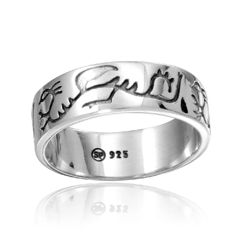 Unique Gemstone Wedding Rings-High Polished 925 Sterling Silver Engraved Dragon Design Ring - CR00798