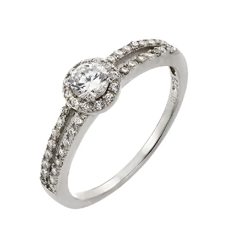 Simple Gemstone Wedding Rings-Silver 925 Rhodium Plated Round Clear CZ Ring - STR00920