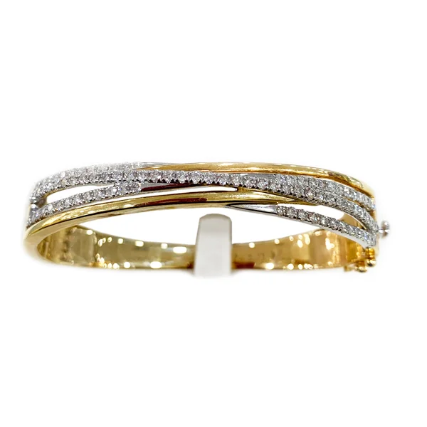 Handcrafted Gemstone Wedding Bangles-14k Two Tone Diamond Bangle