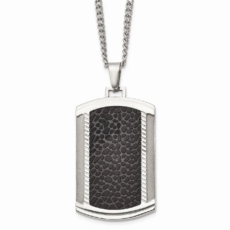 Delicate Gold Necklaces-Stainless Steel Brushed and Polished Black IP-plated Dogtag Necklace