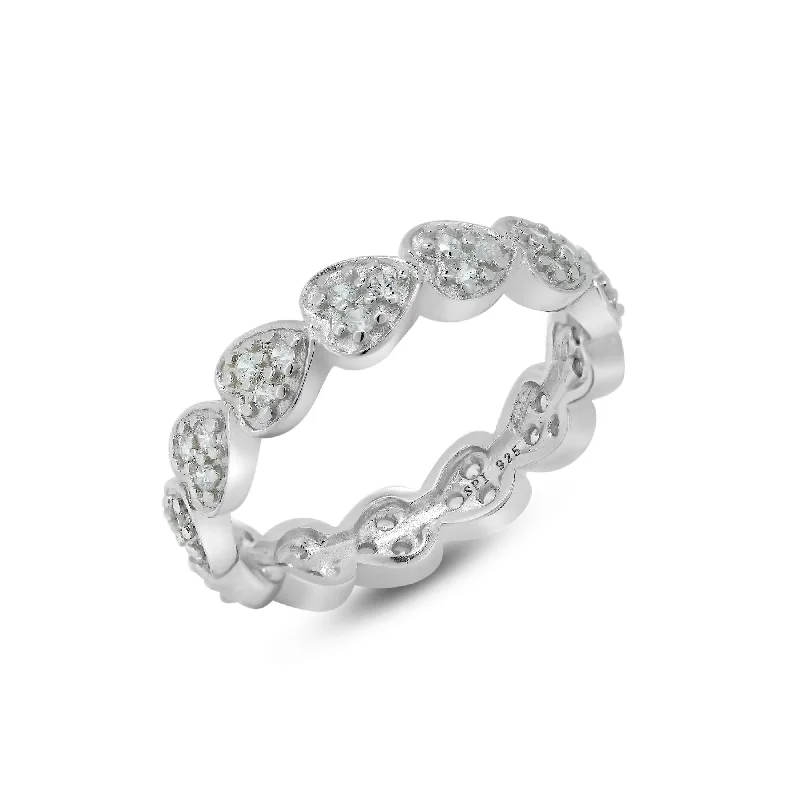 Beautiful Solitaire Rings-Silver 925 Rhodium Plated CZ Stackable Eternity Heart Ring - STR00254