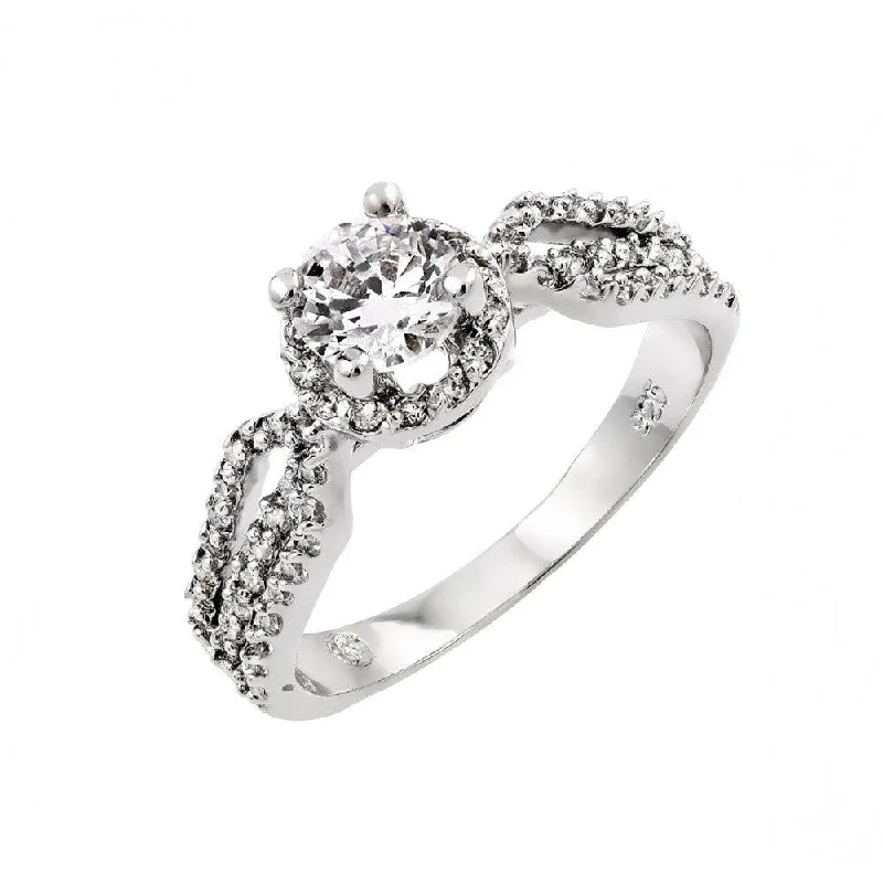 Elegant Gold Rings-Silver 925 Rhodium Plated Clear CZ Bridal Engagement Ring - BGR00793