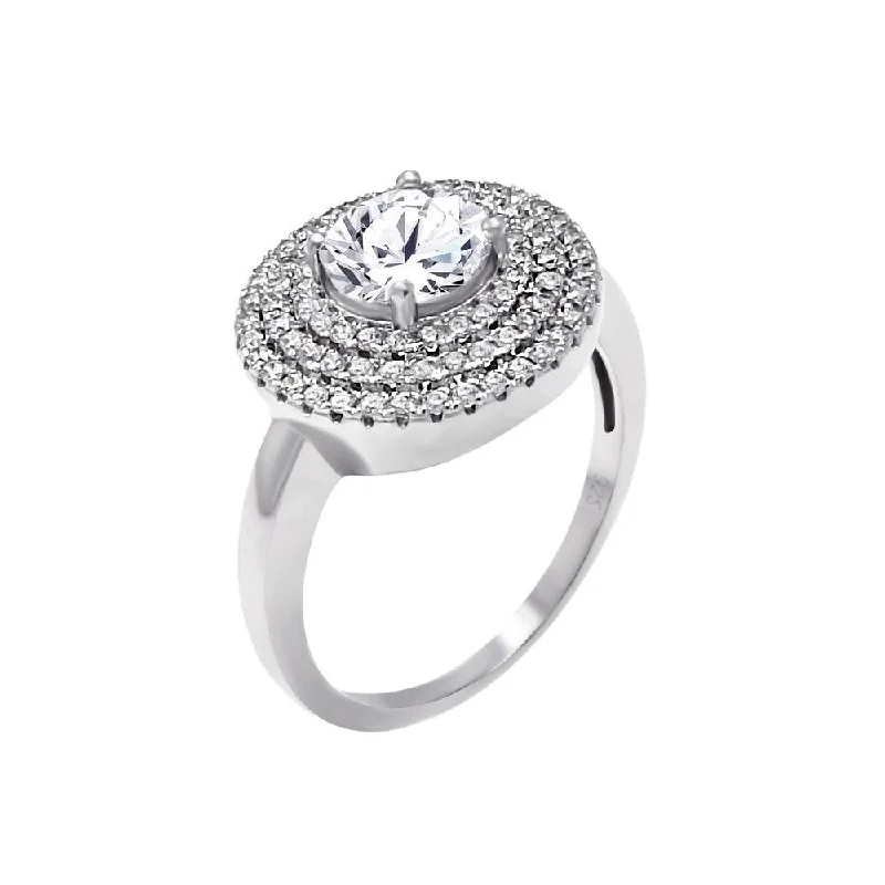 Personalized Diamond Rings-Silver 925 Rhodium Plated Micro Pave Clear CZ Multi Layer Round Ring - ACR00057