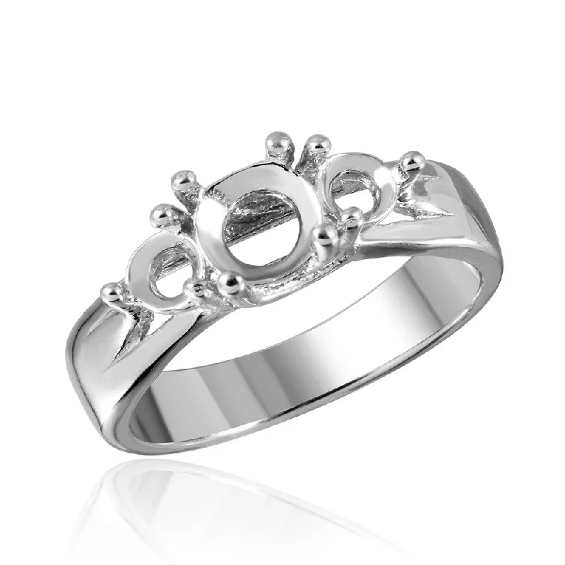 Elegant Engagement Rings-Silver 925 Rhodium Plated 3 Stones Mounting Ring - BGR00481