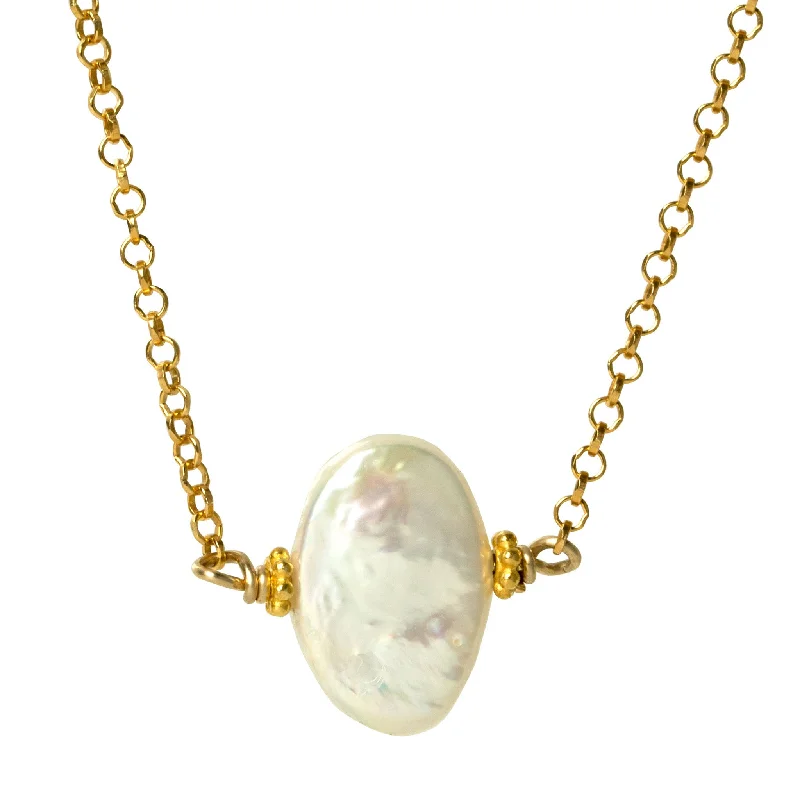 Trendy Gold Chain Necklaces-Mother of Pearl Dot Necklace