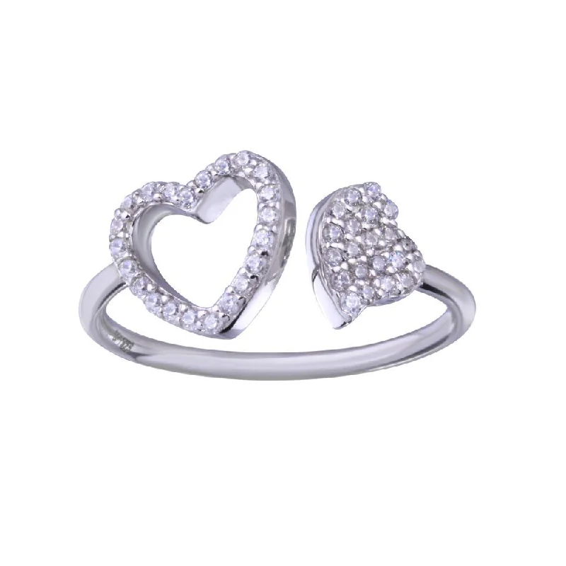 Large Gemstone Rings-Rhodium Plated 925 Sterling Silver Two Hearts with Clear CZ Ring - STR01148