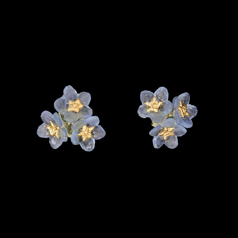 Trendy Silver Earrings-Forget Me Not Earrings - Triple Flower Post