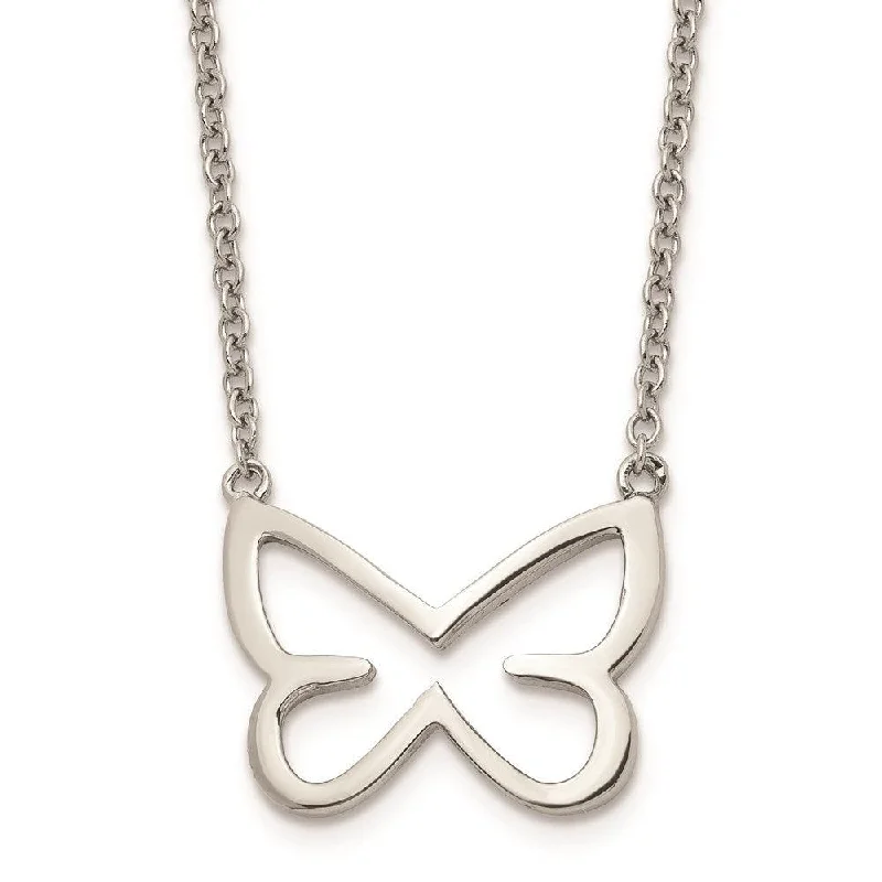 Stylish Pendant Necklaces-Stainless Steel Polished CZ Butterfly 2mm Necklace