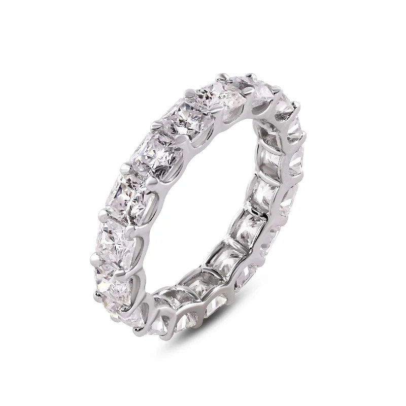 High-Quality Silver Rings-Rhodium Plated 925 Sterling Silver Moissanite 3.8mm Eternity Band Ring - MGMR00006