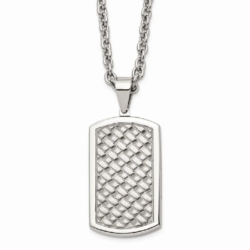 Elegant Crystal Pendant Necklaces-Stainless Steel Polished Weaved Pattern Dogtag Necklace