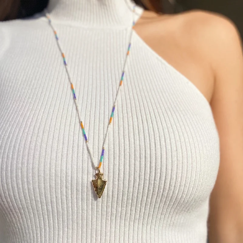 Simple Pendant Necklace for Women-DEMI BEADED ARROWHEAD NECKLACE