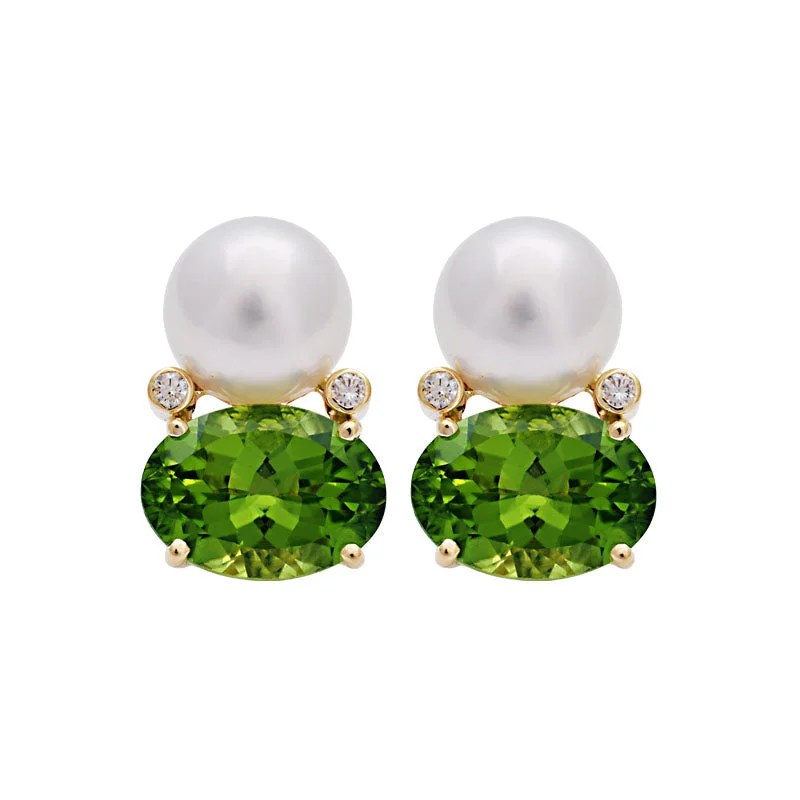 Gemstone Earrings for Weddings-Earrings-Peridot, South Sea Pearl and Diamond