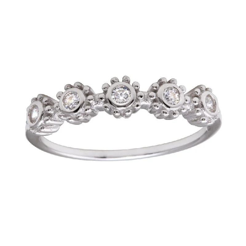 Elegant Silver Rings-Rhodium Plated 925 Sterling Silver 5 Flower Clear CZ Ring - BGR01224CLR