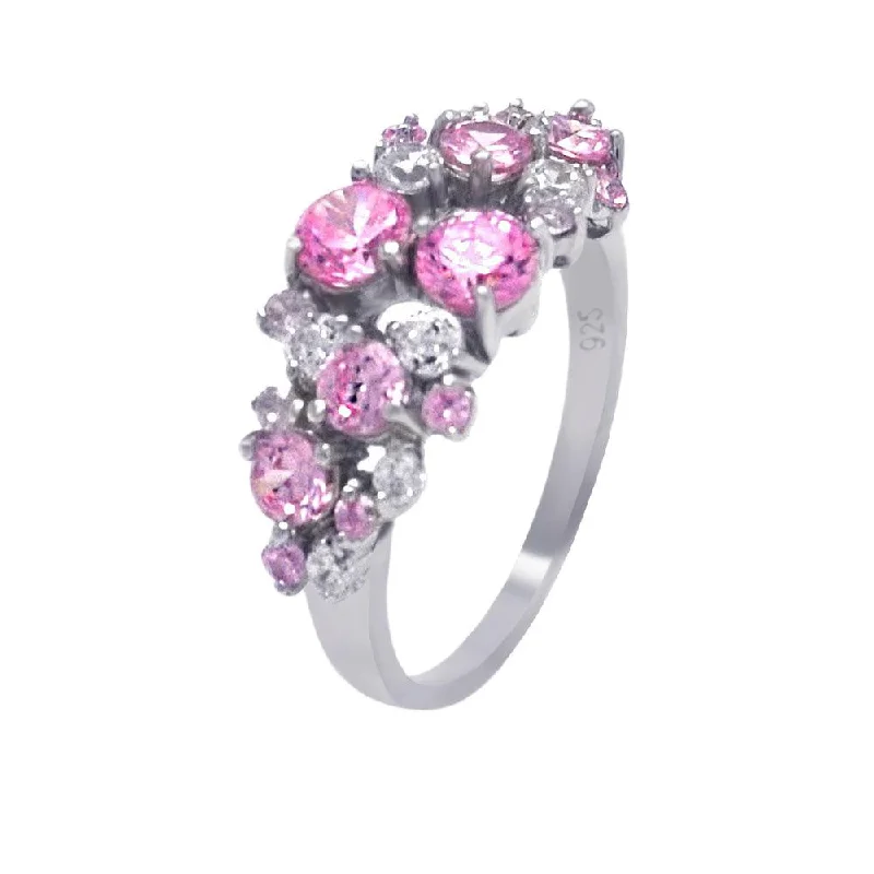 Classic Engagement Rings-Silver 925 Rhodium Plated Multi Shaped Pink CZ Ring - AAR0012PNK