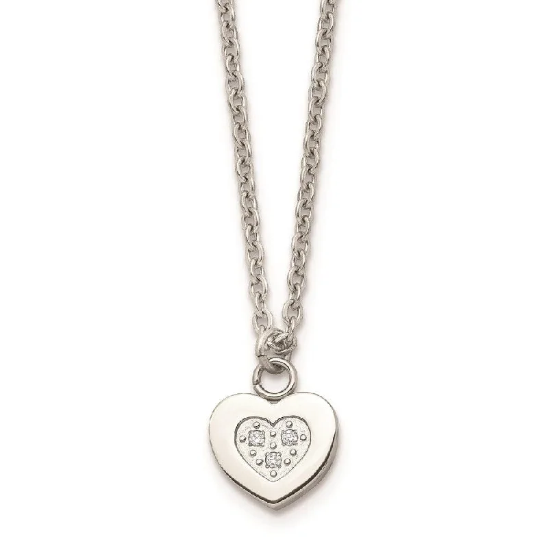 Luxury Diamond Necklaces-Stainless Steel Polished Heart with CZs Necklace