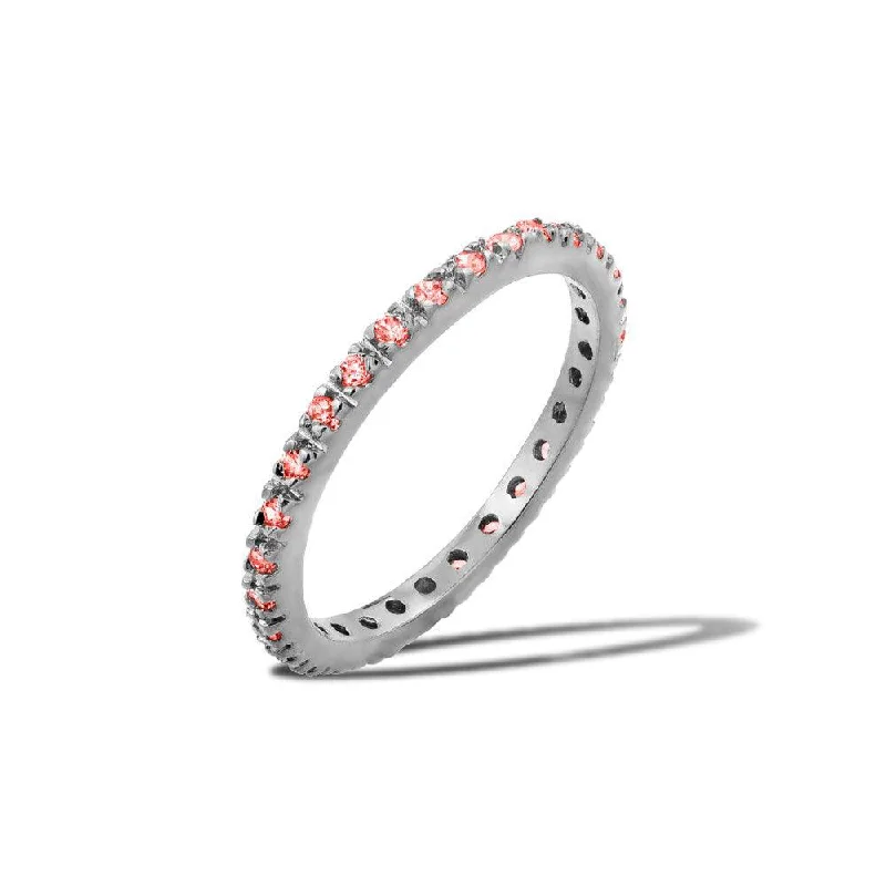 Classic Gemstone Rings-Rhodium Plated 925 Sterling Silver Plated Birthstone Inlay Eternity Ring July - BGR00339JUL