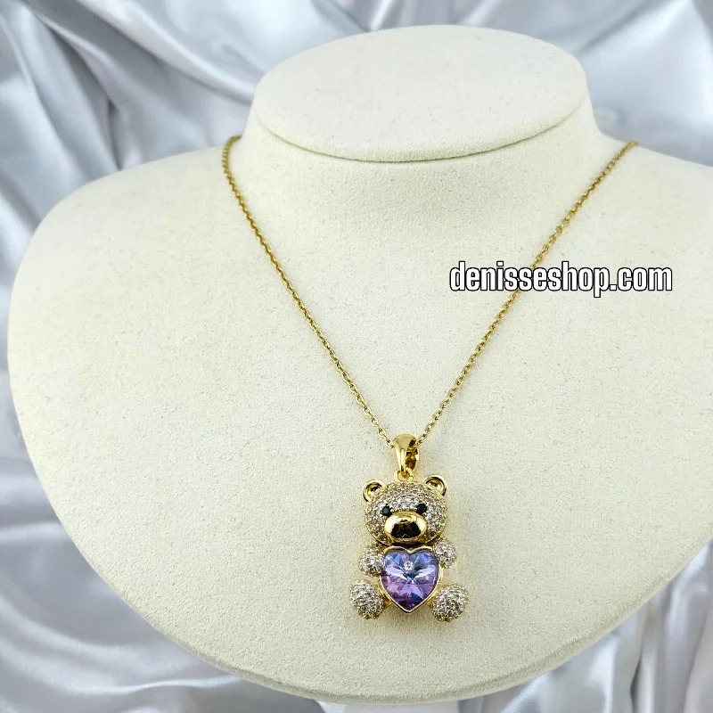 Classic Gold Choker Necklaces-14K GOLD / PURPLE STONE BEAR NECKLACE SET N52