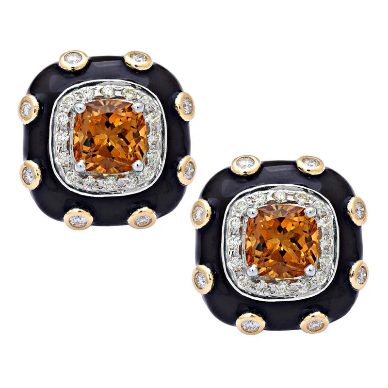 Luxury Silver Earrings-Earrings-Citrine and Diamond (Enamel)