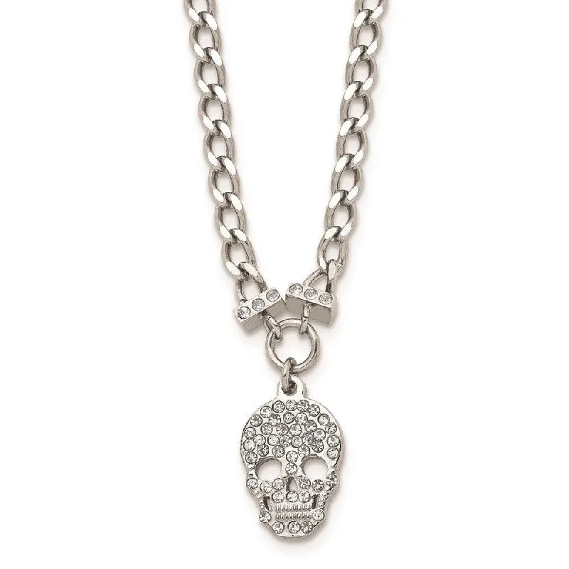 Diamond Choker Necklaces-Stainless Steel Polished Crystal Skull Necklace