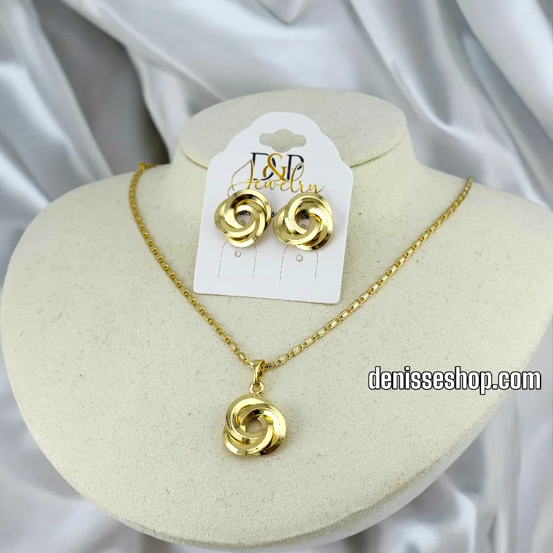 Vintage Gold Necklaces-14K SWIRL SHAPE  WOMEN  NECKLACE SET N87