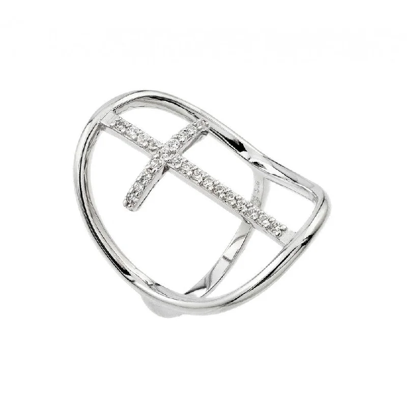 Luxury Bridal Rings-Silver 925 Rhodium Plated Cross Ring - BGR00924