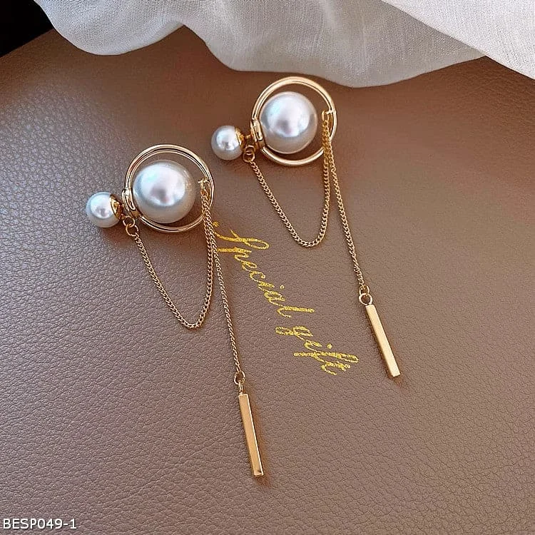 Cute Hoop Earrings-Premium pearl tassel earrings