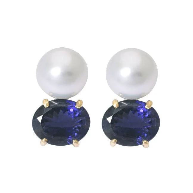 Minimalist Earrings-Earrings- Iolite and South Sea Pearl