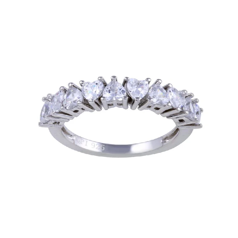 Unique Wedding Rings-Rhodium Plated 925 Sterling Silver Multi Heart CZ Ring  - STR01132RH