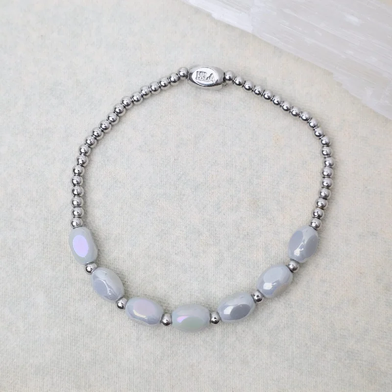 Sparkling Tennis Bracelets-Meet Me Half Way Pop Of Color Bracelet in Glacier Grey & Stainless Steel